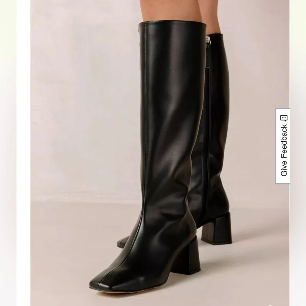 NWT SVEGAN Black Chalk Vegan Leather Heeled Knee High Boots SZ 5.5 - Picture 3 of 14